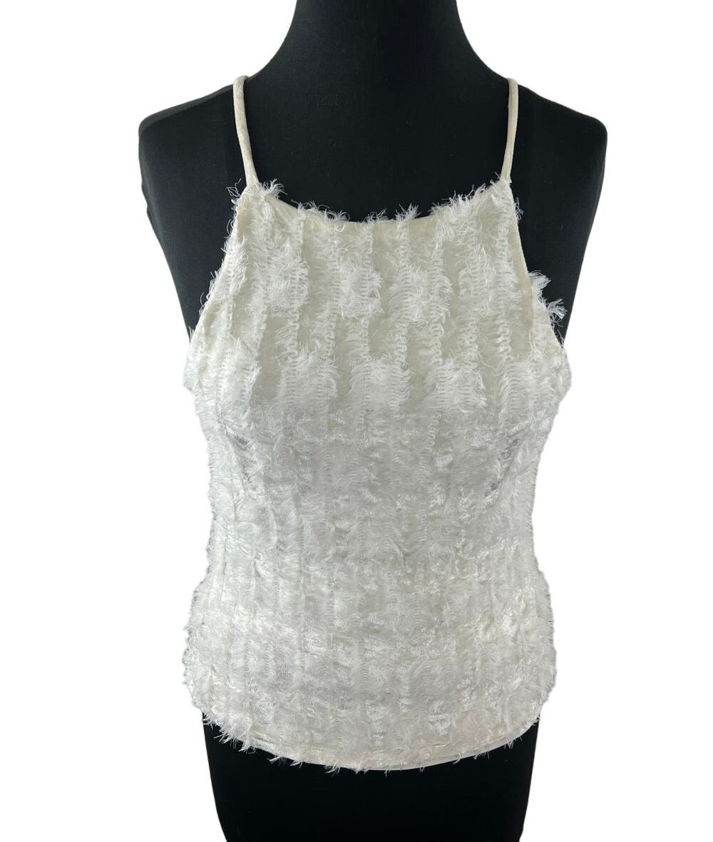 Eri + Ali White Cami Top Stretch Celeste Feather Scoop Neck Size X-Small XS
